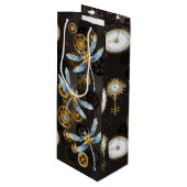 Steampunk Dragonflies op bruine gestreepte achterg Wijn Cadeautas (Voorkant Gekanteld)