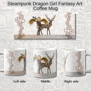 Steampunk Drakenmeisje Fantasie Kunst Koffiemok