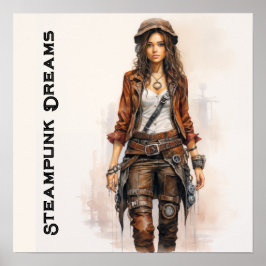 Steampunk dromen  jonge vrouw poster