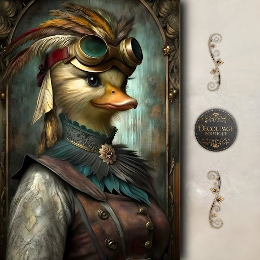 Steampunk Duck – Whimsical Vintage Decoupage Tissuepapier