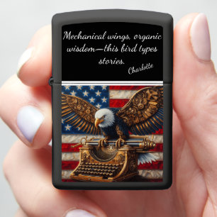 Steampunk Eagle typt woorden van vrijheid