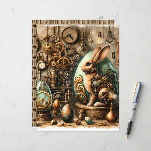 Steampunk Easter Ephemera Scrapbook Papier (Voorkant / Achterkant in situ)