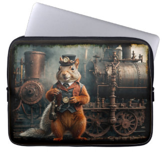 Steampunk Eekhoorn en Trein Laptop Sleeve