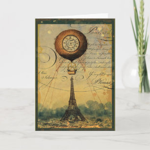 Steampunk Eiffeltoren & luchtballon Kaart