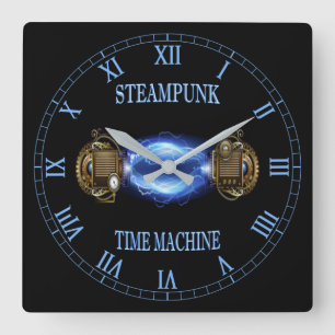 Steampunk ~ Electronic Blue Wave ~ Time Machine ~ Vierkante Klok
