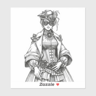 Steampunk Elegance: Intricate Black & White Fashio Sticker