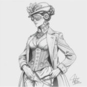 Steampunk Elegance: Intricate Black & White Fashio Sticker (Voorkant)
