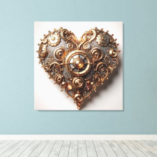 Steampunk Elegant Clockwork Gear Heart Canvas Afdruk (Insitu (Houten vloer))