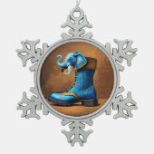 Steampunk Elephant Boot Pewter sneeuwvlok ornament (Voorkant)