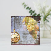 Steampunk en gele rozen nodigen uit kaart (Staand voorkant)