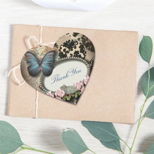 steampunk Ephemera floral Butterfly Victoriaans Hart Sticker