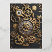 Steampunk Extravaganza Clockwork Bruiloft Folie Uitnodiging (Achterkant)
