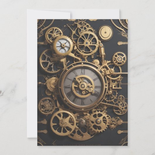 Steampunk Extravaganza  Clockwork Bruiloft Kaart (Achterkant)