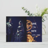 Steampunk Extravaganza  Clockwork Bruiloft Save The Date (Staand voorkant)
