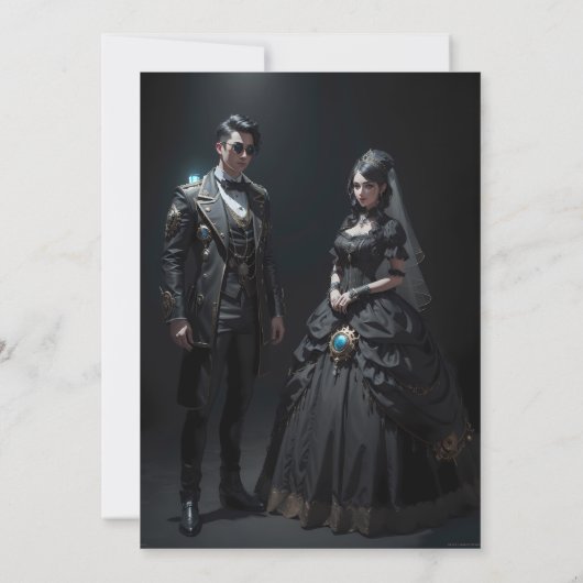Steampunk Extravaganza  Clockwork Bruiloft Save The Date (Achterkant)
