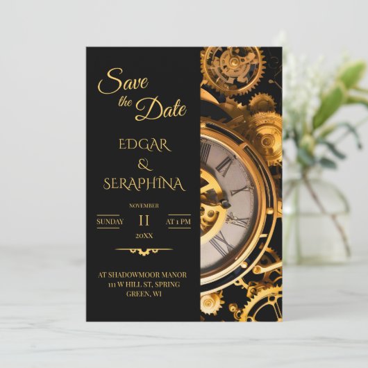 Steampunk Extravaganza  Clockwork Wedding S Save The Date (Staand voorkant)