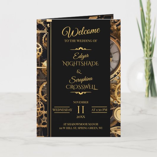 Steampunk Extravaganza Vintage Wedding Programme (Devant)