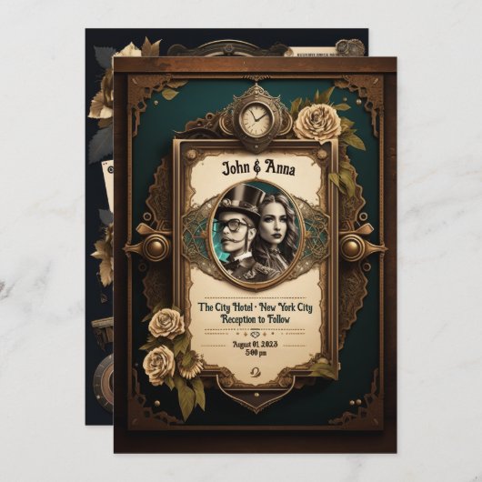 Steampunk Faire-part de mariage (photos propres) (Devant / Derrière)