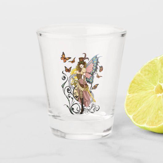 Steampunk Fairy Gele Klok Gears Shot Glas (Voorkant)