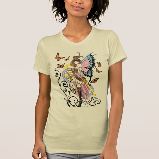 Steampunk Fairy Gele Klok Gears T-shirt (Voorkant)