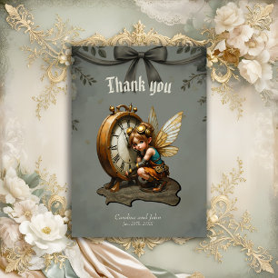 Steampunk Fairy met Golden Wings & Antiek Klok Bedankkaart
