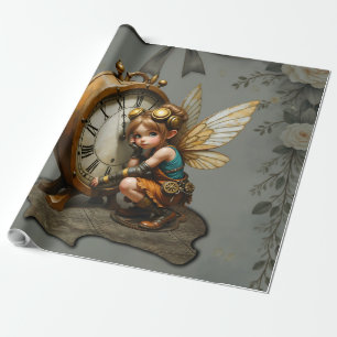 Steampunk Fairy met Golden Wings & Antiek Klok Cadeaupapier