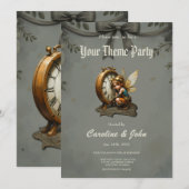 Steampunk Fairy met Golden Wings & Antiek Klok Kaart (Voorkant / Achterkant)