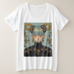 Steampunk Fantasy Anime Girl Grote Maat T-shirt