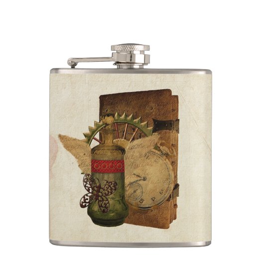 Steampunk Fantasy Collage Fles Heupfles (Voorkant)