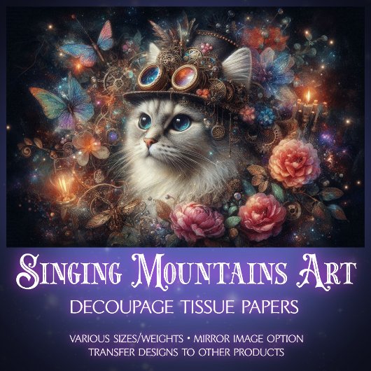 Steampunk Fantasy Kat Vlinders Decoupage Tissuepapier