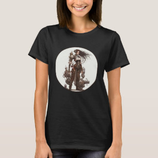 Steampunk Fighter Girl Retro Scifi Mechanical Gear T-shirt