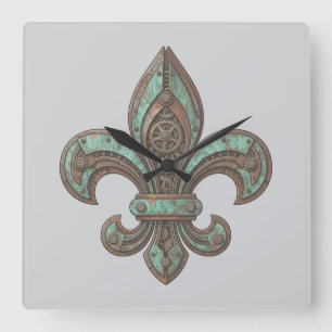 Steampunk Fleur-de-Lis Tandwiel Industriële roesti Vierkante Klok