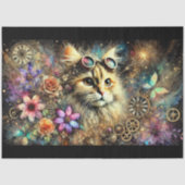 Steampunk Floral Fantasy Cat Portret Decoupage Tissuepapier (Voorkant)