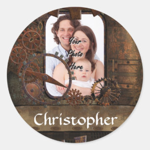 Steampunk foto achtergrond ronde sticker