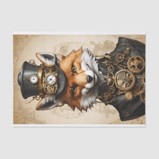 Steampunk Fox Portrait Tissuepapier (Voorkant)