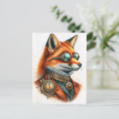 Steampunk Fox - Timekeeper Watercolor Briefkaart (Staand voorkant)