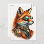 Steampunk Fox - Timekeeper Watercolor Briefkaart (Voorkant / Achterkant)