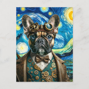 Steampunk Franse Bulldog in de Sterrennacht Briefkaart