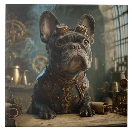 Steampunk Frenchie (Édition 1) - Carreau de cérami (Devant)