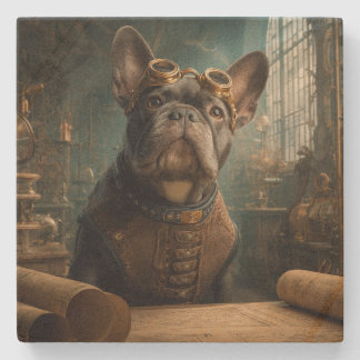 Steampunk Frenchie (Edition 2) - SandStone Coaster Stenen Onderzetter