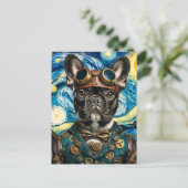 Steampunk Frenchie in de Sterrennacht Briefkaart (Staand voorkant)