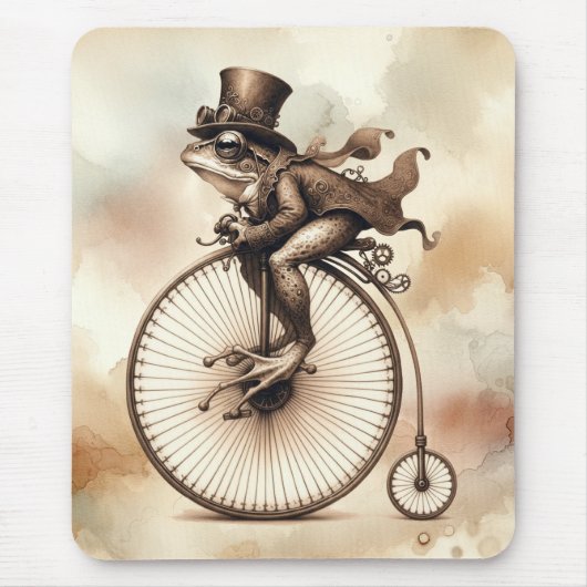Steampunk Frog Riding a Penny-farthing Bike Muismat (Voorkant)