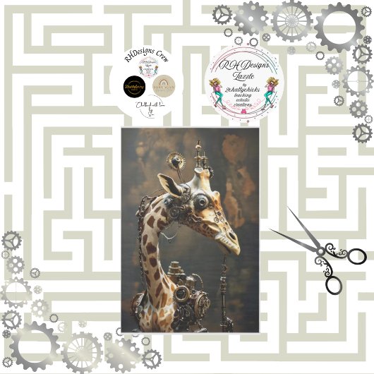 Steampunk futuristische giraffe decoupage tissuepapier