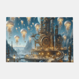 Steampunk futuristische oude stad met kwallen deurmat