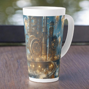 Steampunk futuristische oude stad met kwallen latte mok