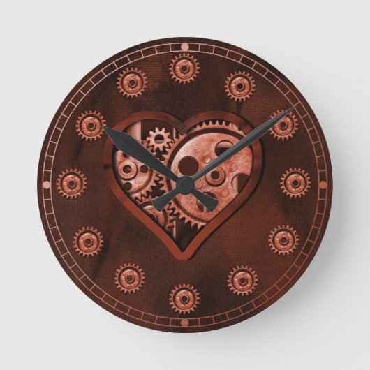 Steampunk Gear Heart Ronde Klok (Voorkant)