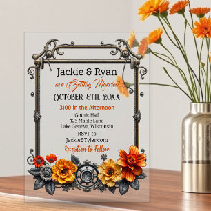 Steampunk Gears and Flowers thema bruiloft Acryl Uitnodigingen