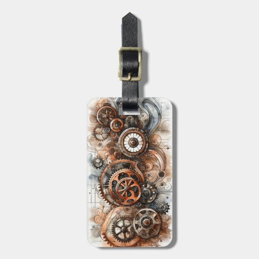 Steampunk Gears Bagagelabel - Aanpassen (Voorkant verticaal)