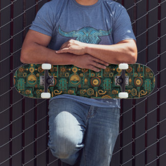 Steampunk Gears Blauwgroen rood goud Skateboard