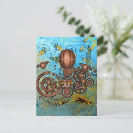 Steampunk Gears Collections Aqua Copper Carte post (Debout devant)